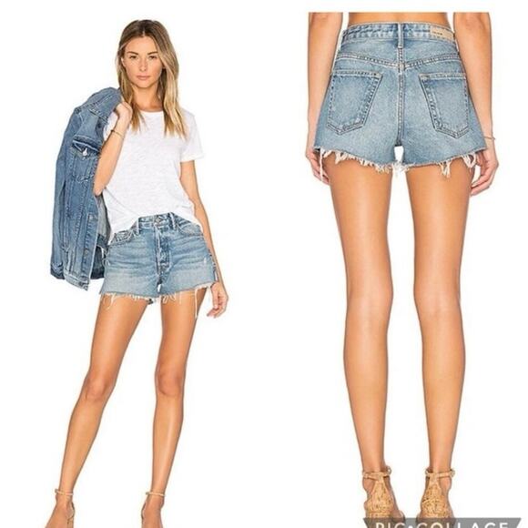 GRLFRND Cindy High Rise Cut Off Denim Shorts in Nobody Does it Better 26 - Picture 1 of 10